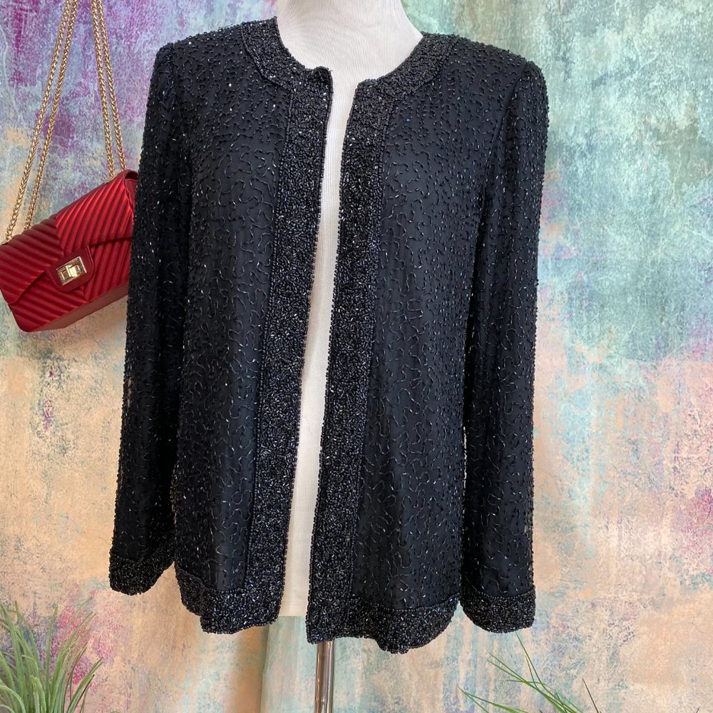📌Laurence K. Vintage Elegant Sequin Silk Jacket - Picture 2 of 16